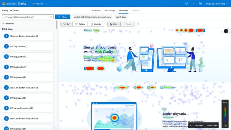 Microsoft แจกฟรี Clarity เครื่องมือจับ Heatmap และ Web User Recording